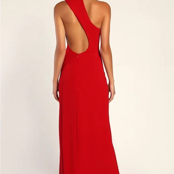 Lulus Keep It Interesting Red Asymmetrical Cutout Halter Maxi Dress - Size S - Picture 3 of 5